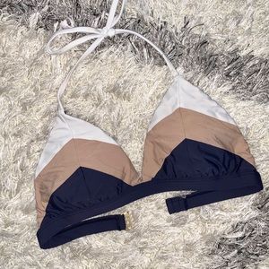 PilyQ NWT tan/white/blue color block bikini TOP